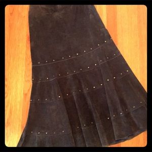 Chico’s Cocoa Brown Suede Skirt w/ Brass Studs